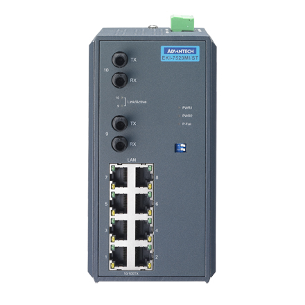 8+2 100FX Unmanaged Switch with ST Fiber Ports and Wide Temperature Support