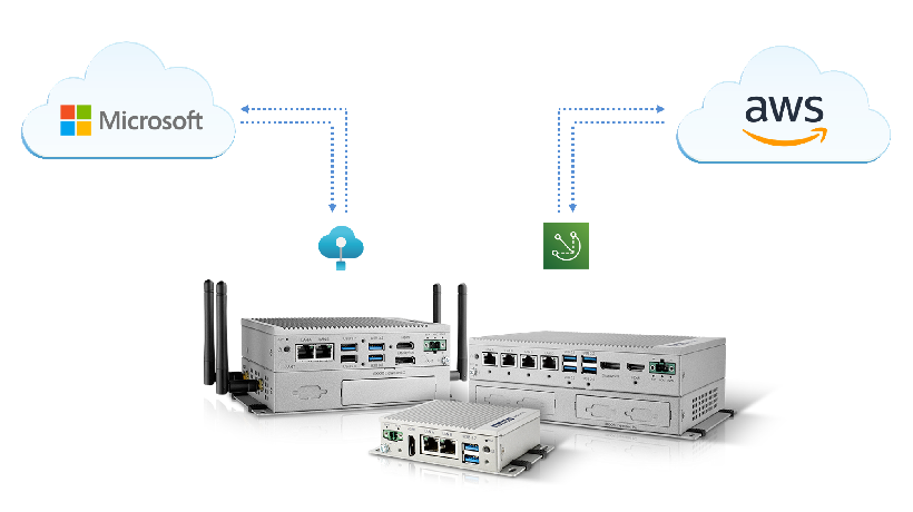 Advantech edge devices with EdgeLink, AWS IoT Greengrass, or Azure IoT Edge can deploy stream analytics, machine learning, and image recognition.
