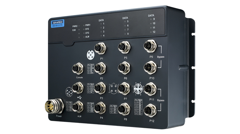 ETB Router with 8 x Fast Ethernet + 4 x Giga Ethernet enables bypass function and dual wide voltage power input