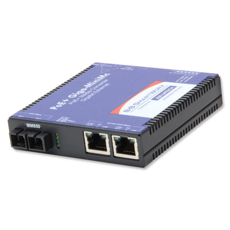 Mini PoE+ Media Converter, 1000Mbps, Multimode 850nm, 550m, SC, AC adapter (also known as MiniMc 857-11912)