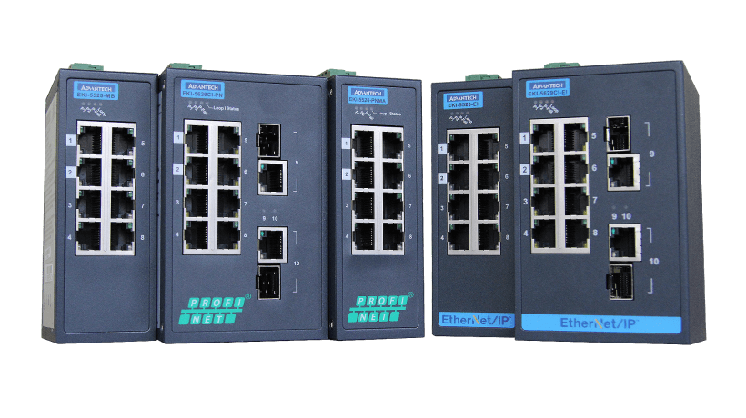 Advantech's EKI-5500/5600/5700 Series entry level managed switches are the best solution for your Ethernet connections.