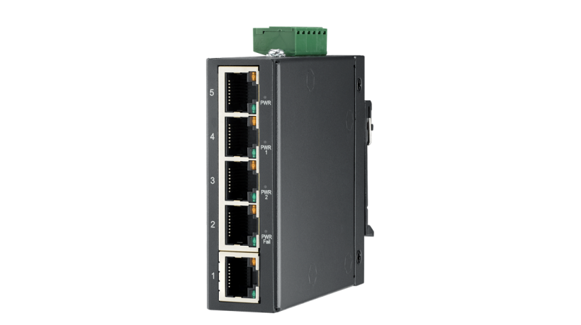 Slim-type unmanaged industrial Ethernet switches with low VAC power input.